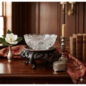 Smith Glass Antique EAPG Clear Cut Crystal Pattern Centerpiece Bowl Sawtooth Rim